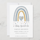 Rainbow Dusty Blue Gold Boy Baby Dusche Einladung (Vorderseite)