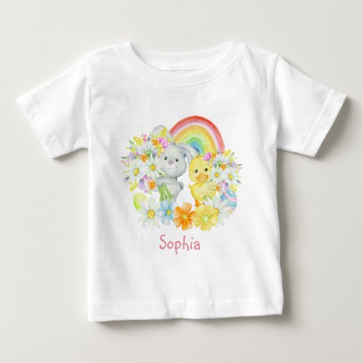 Rainbow Easter Bunny und Chick Baby T-shirt (Vorderseite)