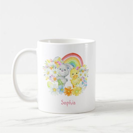 Rainbow Easter Bunny und Chick Kaffeetasse (Links)
