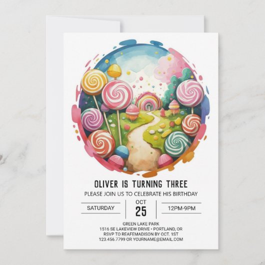 Rainbow Editable Lollipop Geburtstag Einladung (Vorderseite)