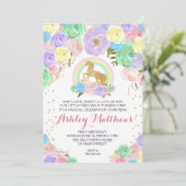 Rainbow Einhorn Geburtstag ERSTE Einladung (Stehend Vorderseite)