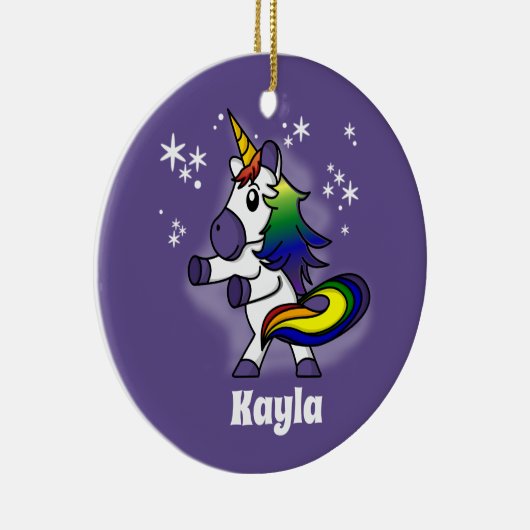 Rainbow-Einhorn mit Sternenhintergrund Keramik Ornament (Rechts)