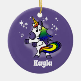 Rainbow-Einhorn mit Sternenhintergrund Keramik Ornament