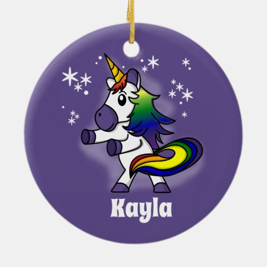 Rainbow-Einhorn mit Sternenhintergrund Keramik Ornament (Hinten)