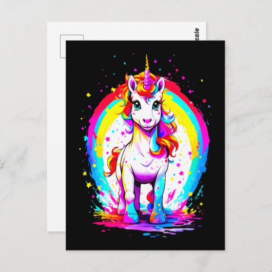 Rainbow-Einhorn Postkarte (Vorne/Hinten)