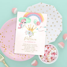 Rainbow-Einhorn-Rosa- und Goldmädchen Geburtstagsp