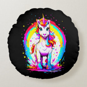 Rainbow-Einhorn Rundes Kissen