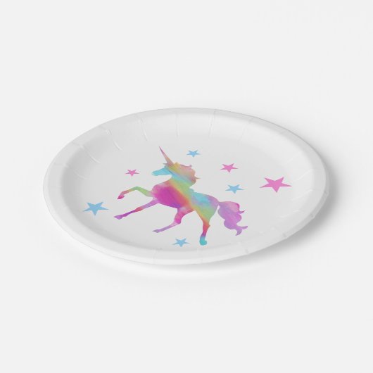 Rainbow-Einhorn- und Starkpapier-Teller Pappteller (Schrägansicht)