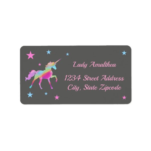 Rainbow-Einhorn- und Sternenanschrift Adressaufkleber (Vorne)