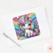 Rainbow-Einhornkleber Quadratischer Aufkleber (Umschlag)