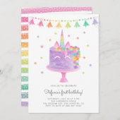 Rainbow Einhornkuchen Geburt Einladung (Vorne/Hinten)