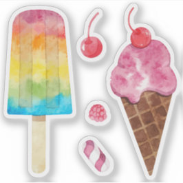 Rainbow-Eis Aquarellkirsche Früchte Set Aufkleber