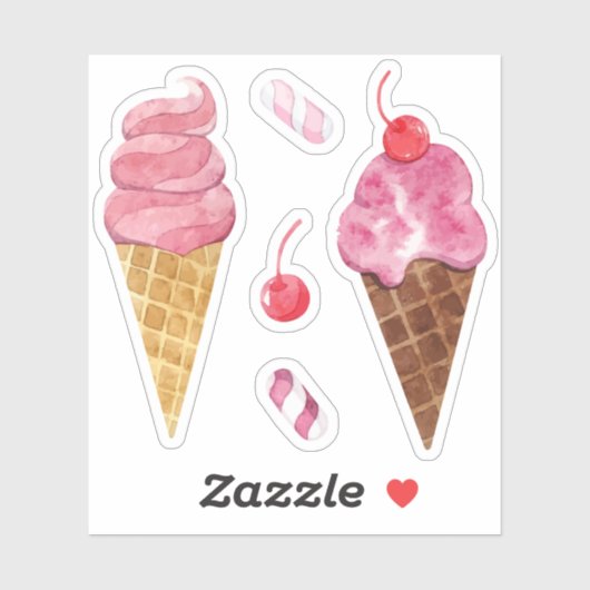 Rainbow-Eis-Kegel Aquarellkirsche Aufkleber (Blatt)