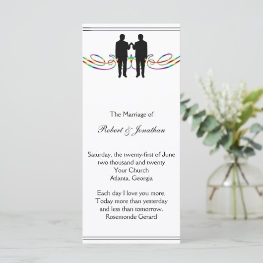 Rainbow Elegance Groom Gay Wedding Program Programm (Stehend Vorderseite)