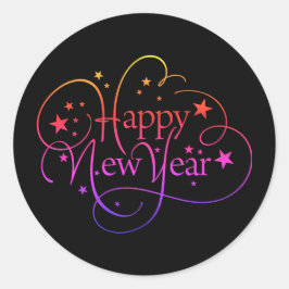 Rainbow Elegant Happy New Year Script Runder Aufkleber