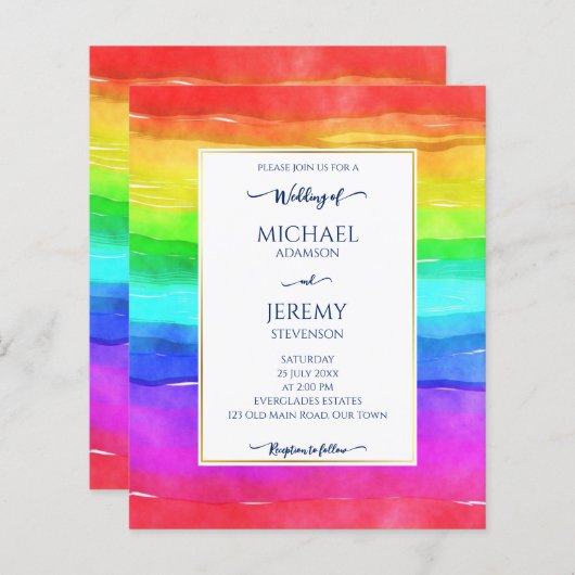 Rainbow elegante qr Code Budget Hochzeitseinladung (Vorne/Hinten)