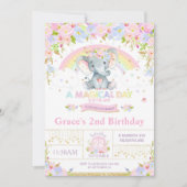 Rainbow Elephant Birthday Party Einladung Girl (Vorderseite)