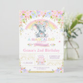 Rainbow Elephant Birthday Party Einladung Girl (Stehend Vorderseite)