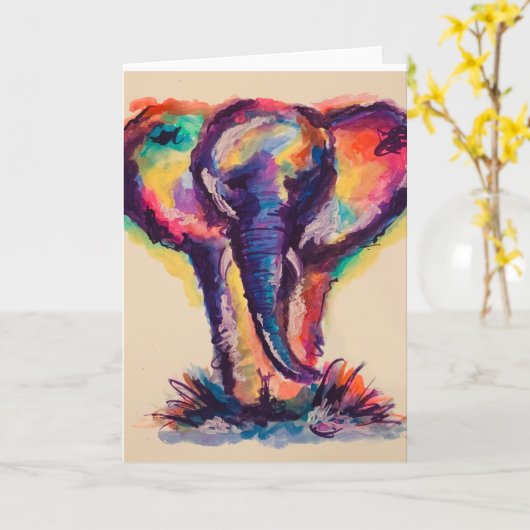 Rainbow Elephant Karte (Gelbe Blume)
