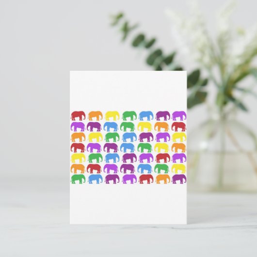 Rainbow Elephants Classy Designer Postkarte (Stehend Vorderseite)