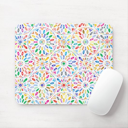 Rainbow Encirclated Blume Pattern Boho Mousepad (Mit Mouse)