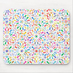 Rainbow Encirclated Blume Pattern Boho Mousepad