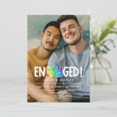 Rainbow Engayed Big Foto Gay Engagement Party Einladung (Stehend Vorderseite)