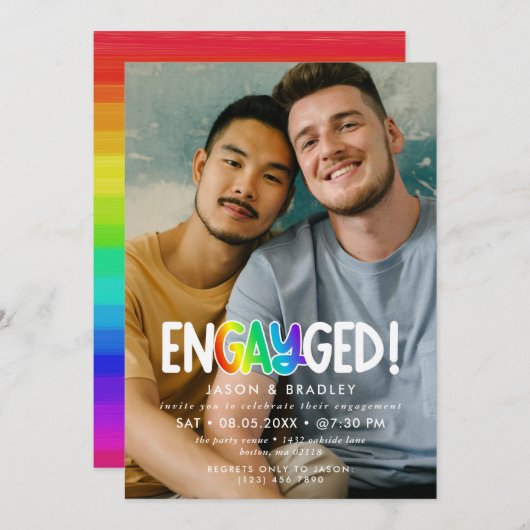 Rainbow Engayed Big Foto Gay Engagement Party Einladung (Vorne/Hinten)