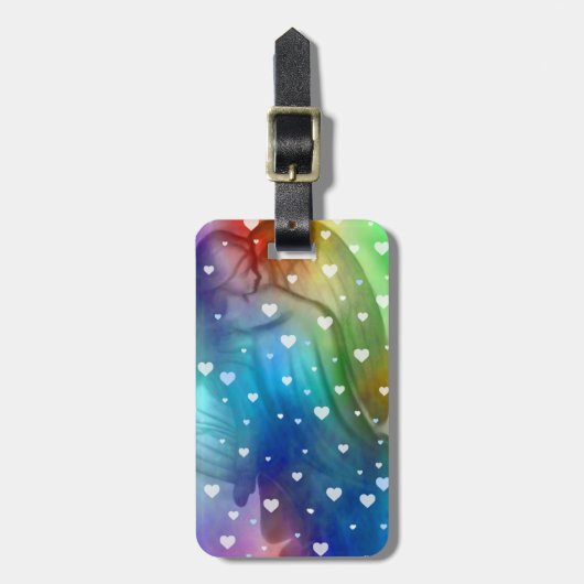 Rainbow Engel mit Herz-Travel-Tag Gepäckanhänger (Vorderseite vertikal)
