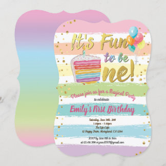 Rainbow erster 1. Geburtstag Party Kuchen Ballon Einladung