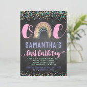 Rainbow Erster Geburtstag Einladung (Stehend Vorderseite)