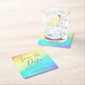 Rainbow Fade fröhliche LGBTQ Save the Date Rechteckiger Pappuntersetzer (Vor Ort)