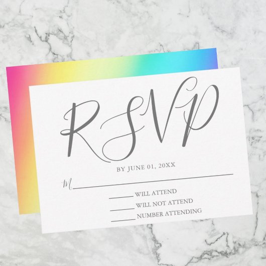 Rainbow Fade Simple Chic Typografy Gay Wedding RSVP Karte