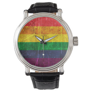 Rainbow-Fahne aus gekratztem und abgenutztem Vinta Armbanduhr