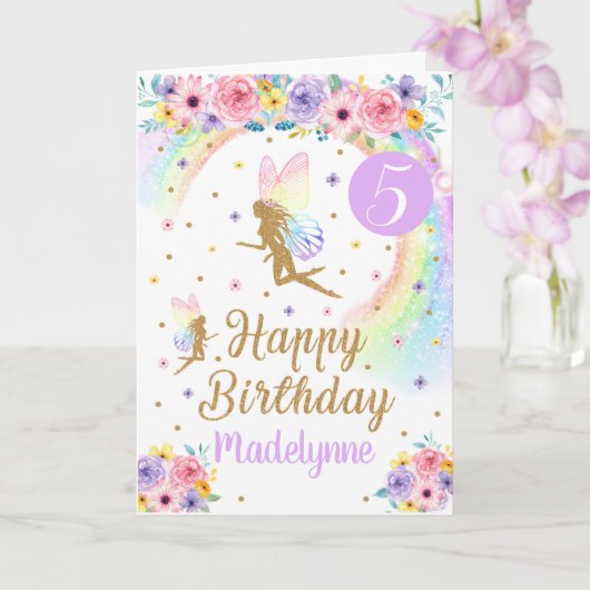 Rainbow Fairy Birthday Card Karte (Orchidee)