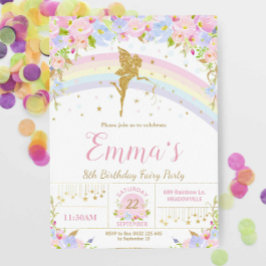Rainbow Fairy Birthday Party Einladung Girl