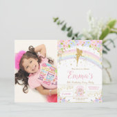 Rainbow Fairy Birthday Party Foto Picture Einladung (Stehend Vorderseite)