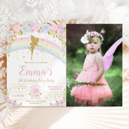 Rainbow Fairy Floral Birthday Party Foto Picture Einladung
