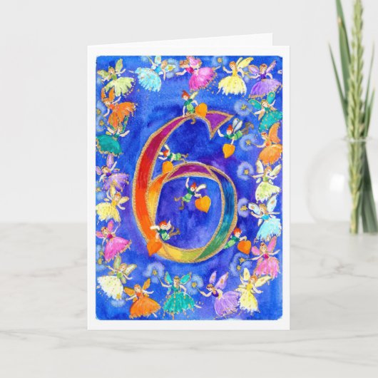 Rainbow Fairy Happy Sechster Geburtstag Karte (Vorderseite)
