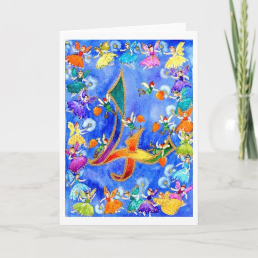 Rainbow Fairy Happy Vierte Geburtstag Karte (Vorderseite)