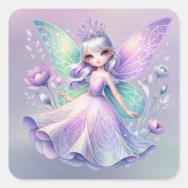 Rainbow Fairy Princess mit Peony Floral Girl's Quadratischer Aufkleber