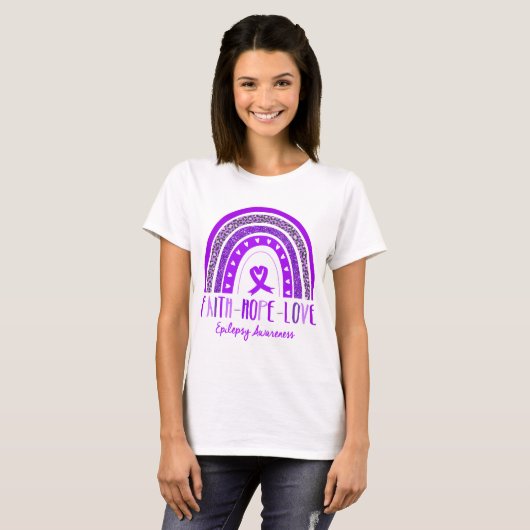 Rainbow Faith Hope Liebe Epilepsy Bewusstsein T-Shirt (Vorne ganz)