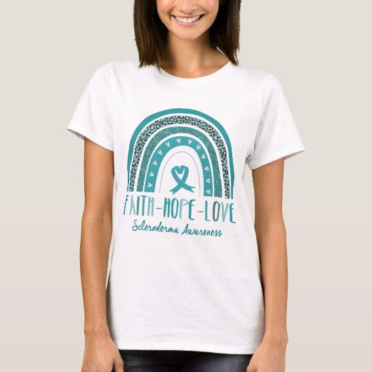 Rainbow Faith Hope Liebe Scleroderma Bewusstsein T-Shirt (Vorderseite)
