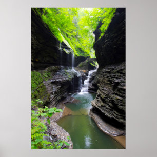 Rainbow Falls & cascade, Watkins Glen, New York Poster