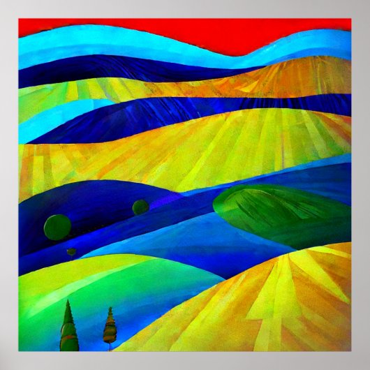 Rainbow Fantasy Hills Landschaft Poster (Vorne)