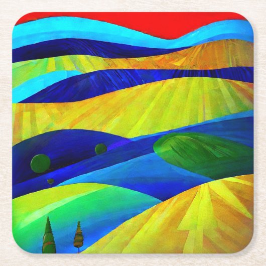 Rainbow Fantasy Hills Landschaft Rechteckiger Pappuntersetzer (Vorderseite)