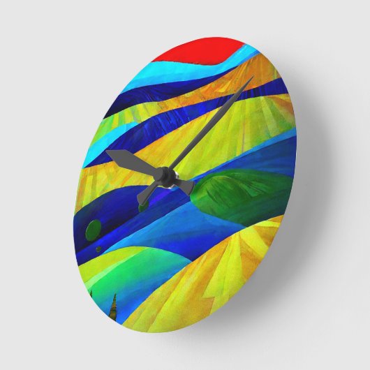 Rainbow Fantasy Hills Landschaft Runde Wanduhr (Winkel)