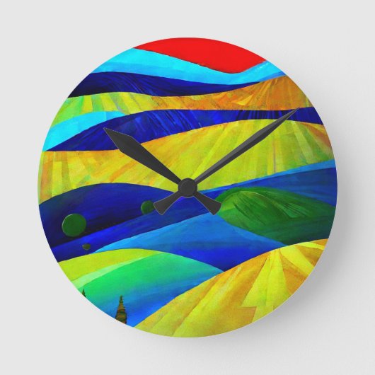 Rainbow Fantasy Hills Landschaft Runde Wanduhr (Vorderseite)