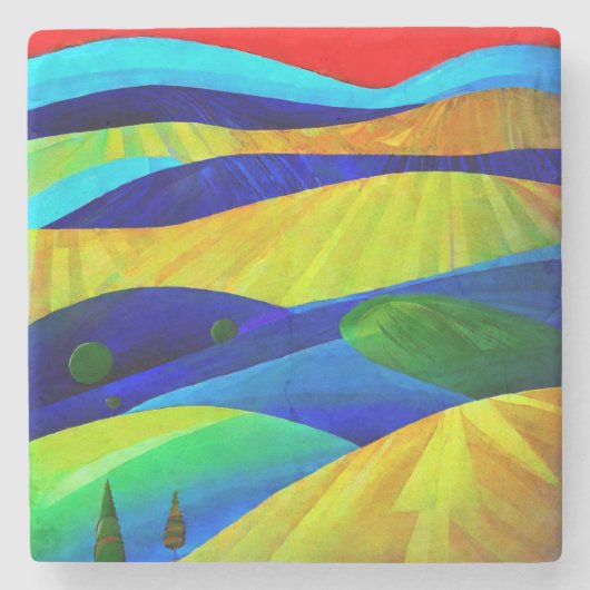 Rainbow Fantasy Hills Landschaft Steinuntersetzer (Vorderseite)