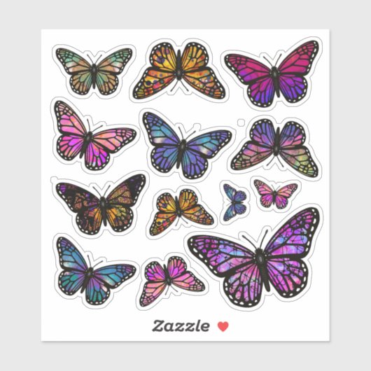 Rainbow Fantasy Monarch Butterfly Stickers Aufkleber (Blatt)